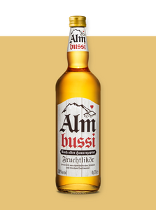 Das Foto einer Flasche Almbussi